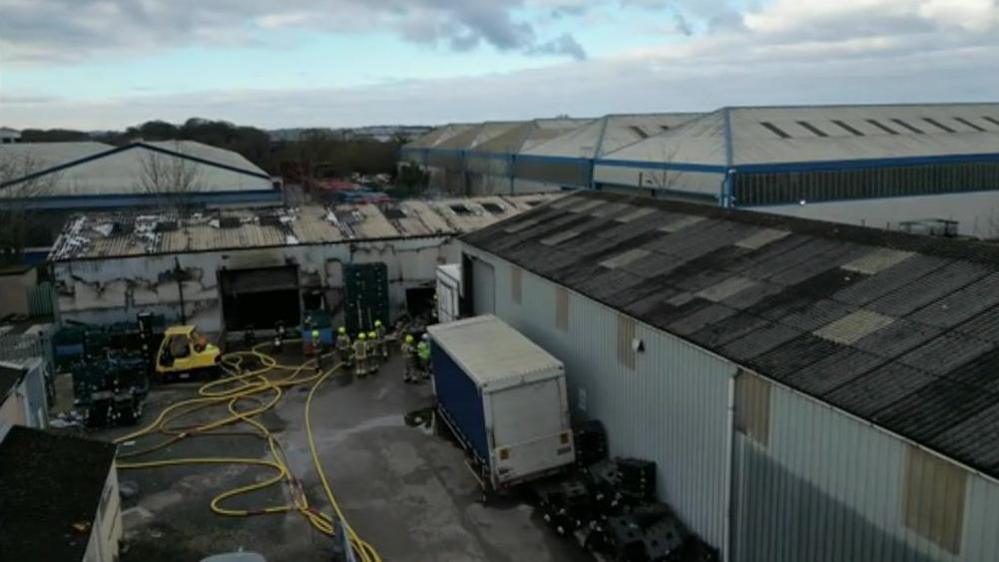 A smoke-damaged building