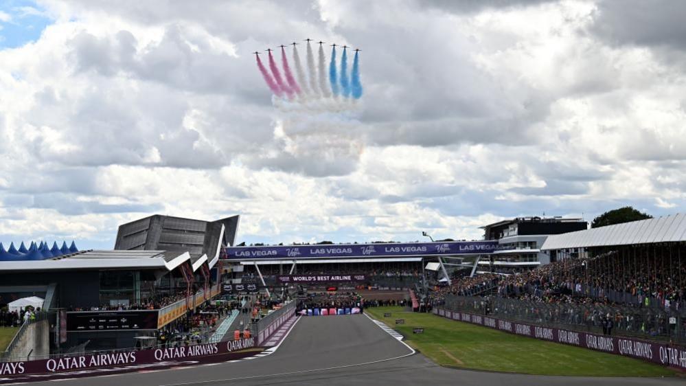 The Red Arrows in the sky above Silverstone