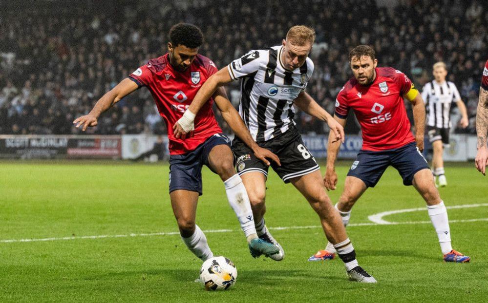 St Mirren's Killian Phillips and Ross County's Eli Campbell battle for the ball in a tense affair in Paisley. 