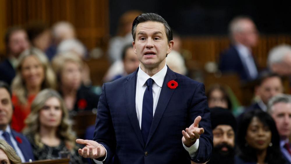 Conservative Party of Canada leader Pierre Poilievre speaks in the House of Commons on 29 October