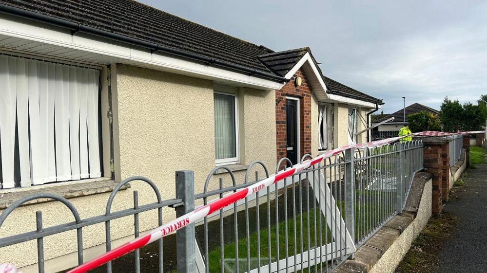 A red and white cordon around the damaged house in Dakota Avenue, Newtownards 