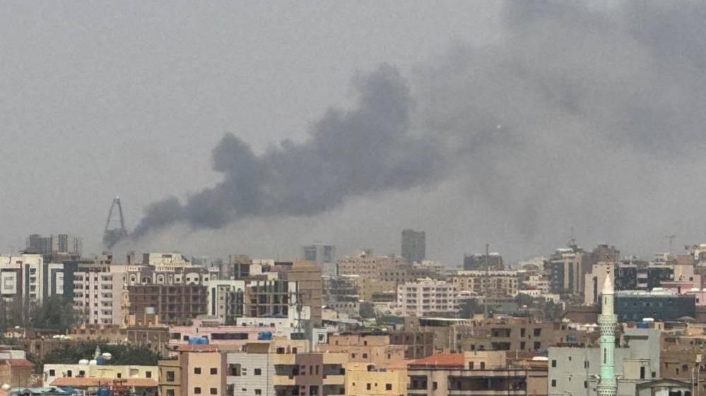 Plumes of smoke rise during clashes between the paramilitary Rapid Support Forces and the army in Khartoum, Sudan, September 26, 2024