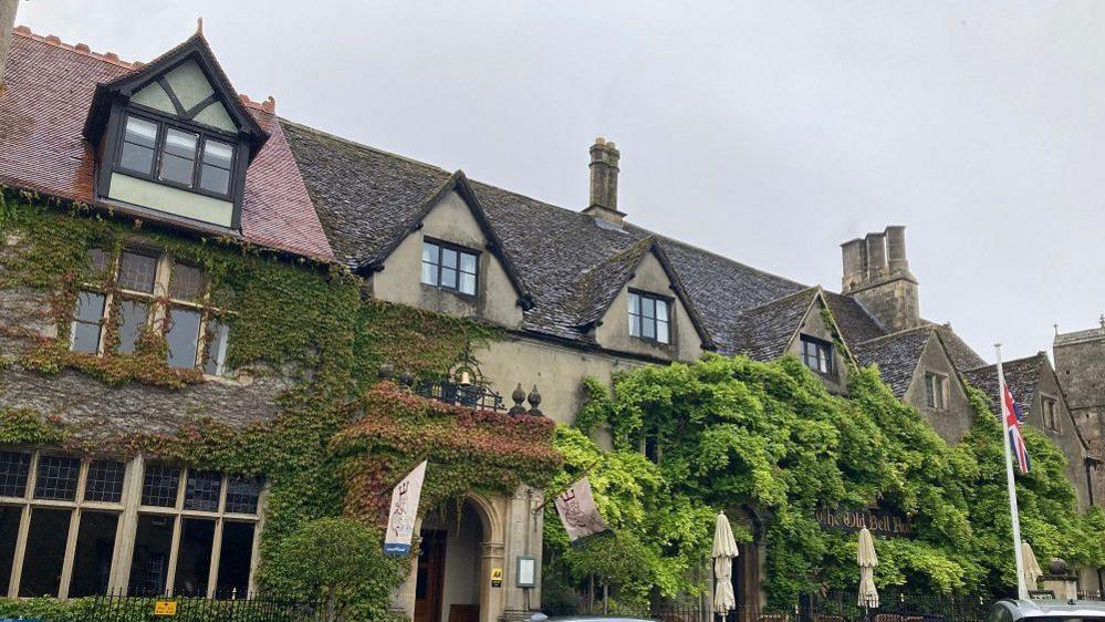 Front of the Old Bell Hotel, with lots of Ivy