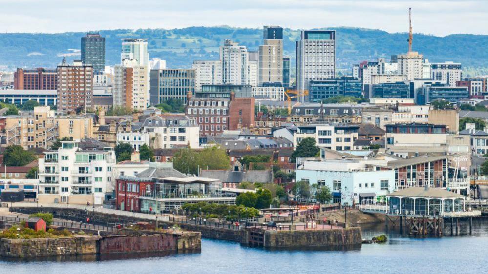 Aerial shot of Cardiff City