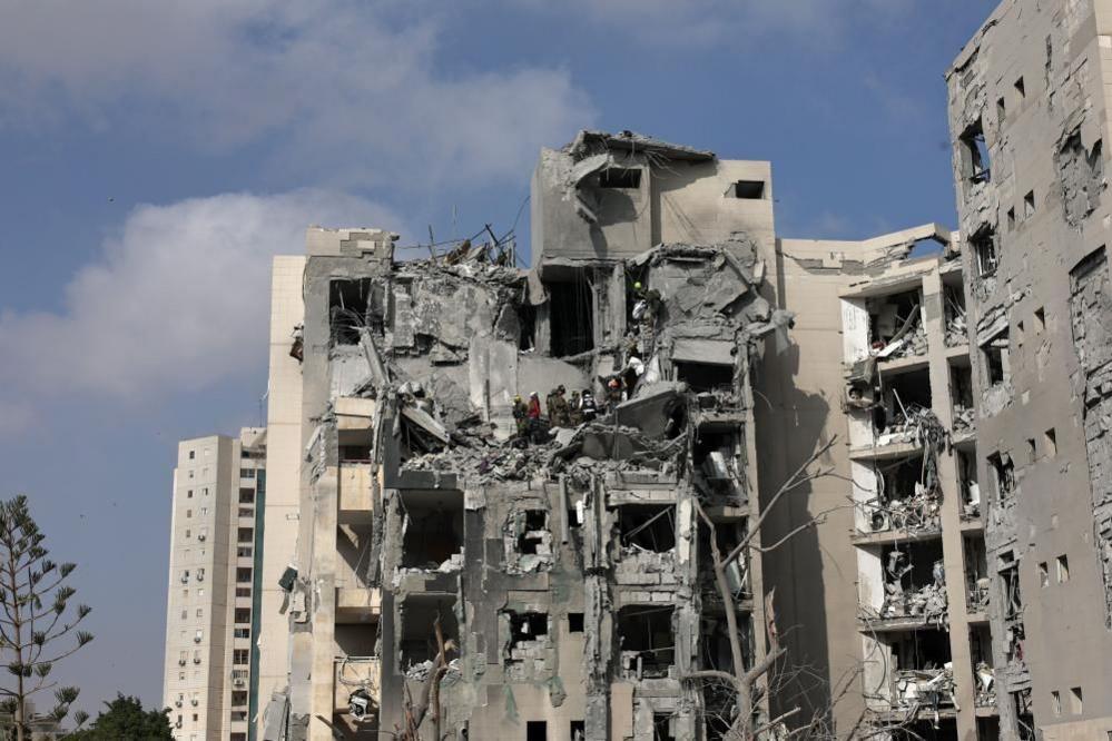A damaged residential building following a missile strike in Beersheba, Israel