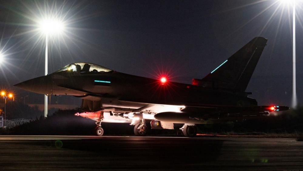 A RAF Typhoon preparing to take off, to conduct strikes against Houthi targets in 2024