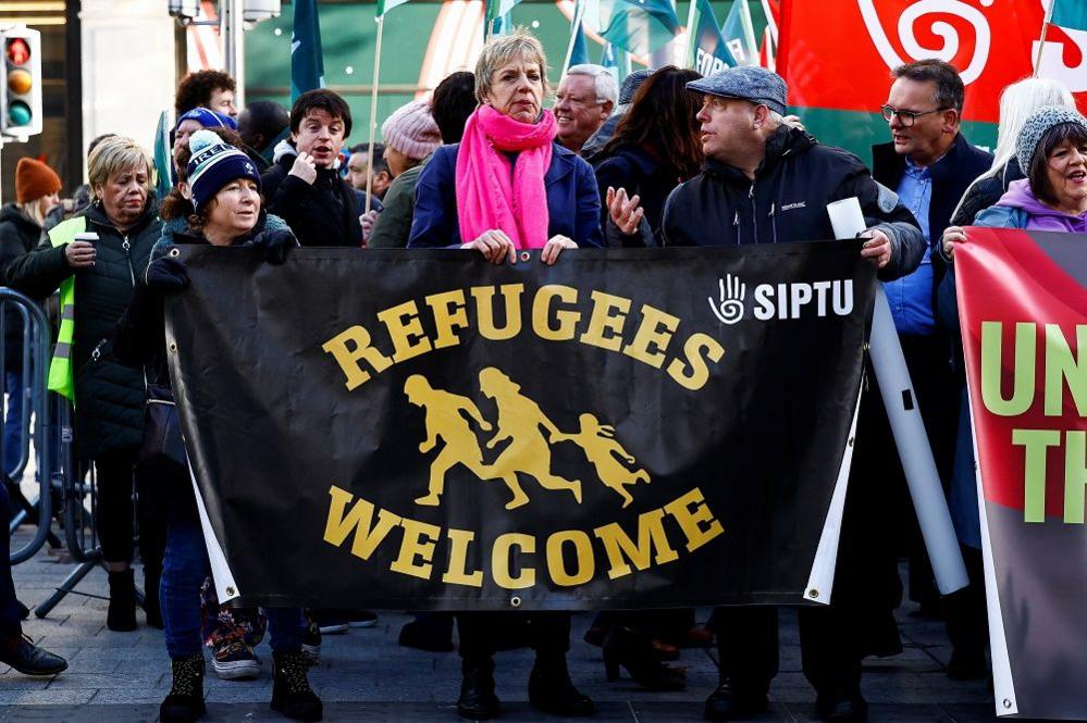 Rally denouncing riots that erupted following the stabbing of school children in Dublin