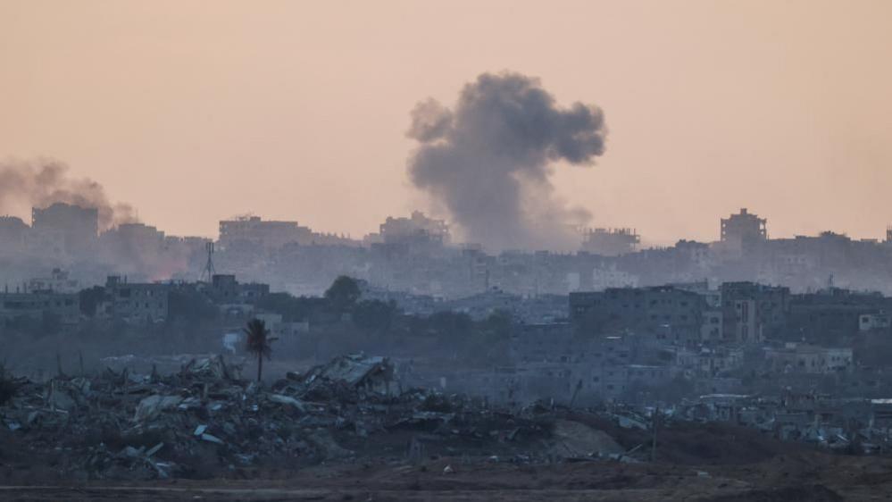 Smoke rising over the northern Gaza skyline