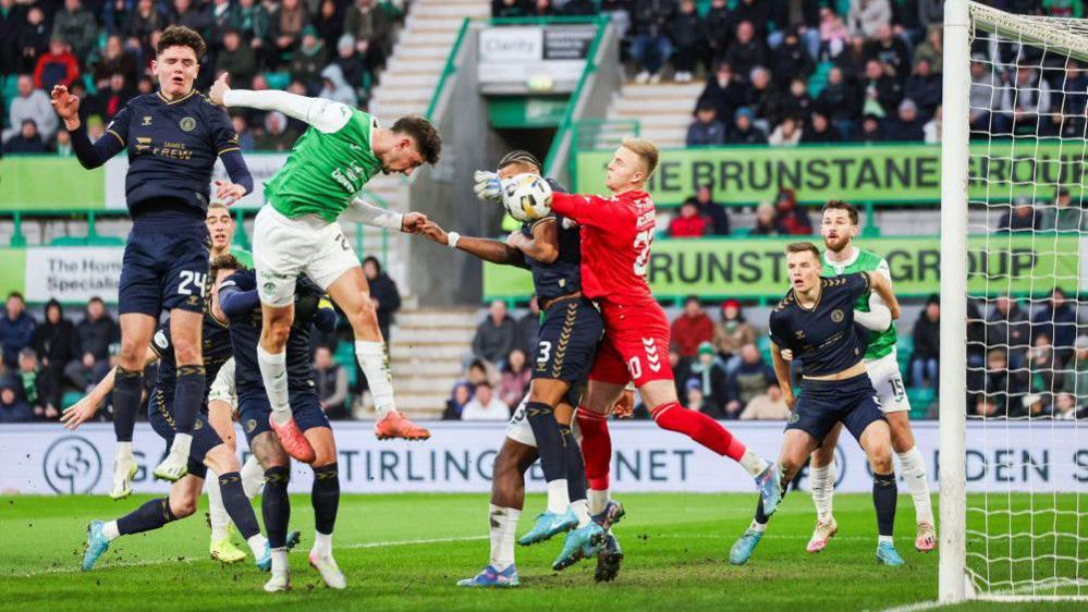 EDINBURGH, SCOTLAND - DECEMBER 29: Hibernian's Nectar Triantis scores to make it 1-0 during a William Hill Premiership match between Hibernian and Kilmarnock at Easter Road, on December 29, 2024, in Edinburgh, Scotland. (Photo by Roddy Scott / SNS Group)