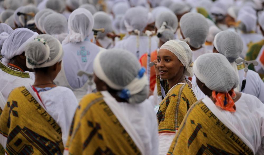 Ethiopian Orthodox choir members sing during the Meskel festival, a celebration to commemorate the discovery of the True Cross on which Jesus Christ was crucified, in Addis Ababa, Ethiopia, September 26, 2024