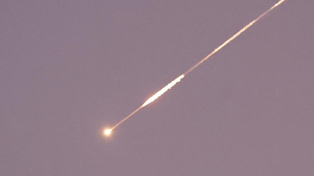 A missile launched from Iran towards Israel in the sky
