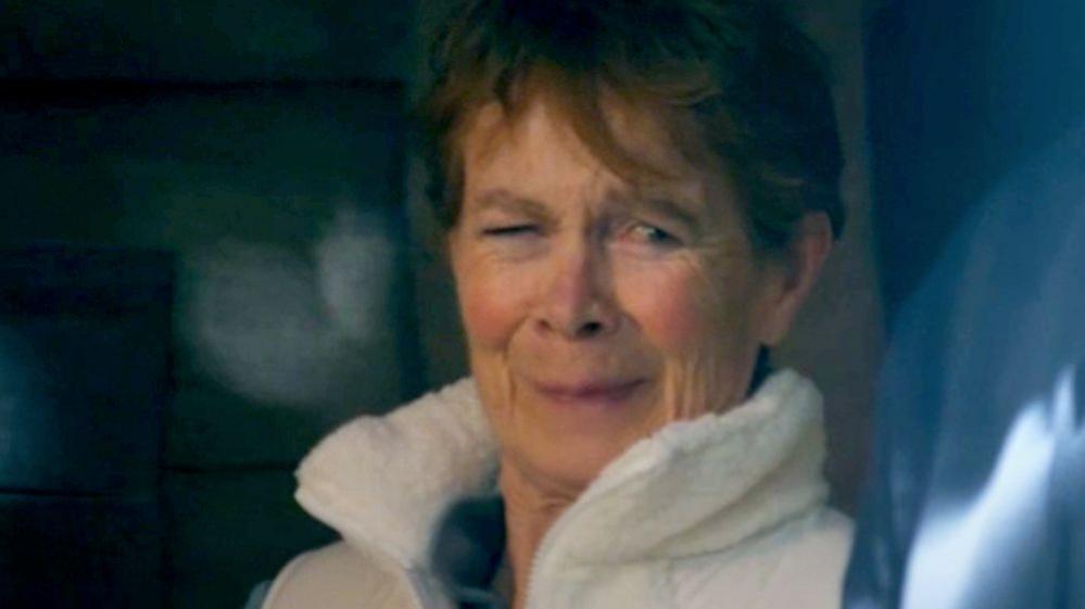 Close up grab of Celia Imrie farting and pulling a face on Celebrity Traitors