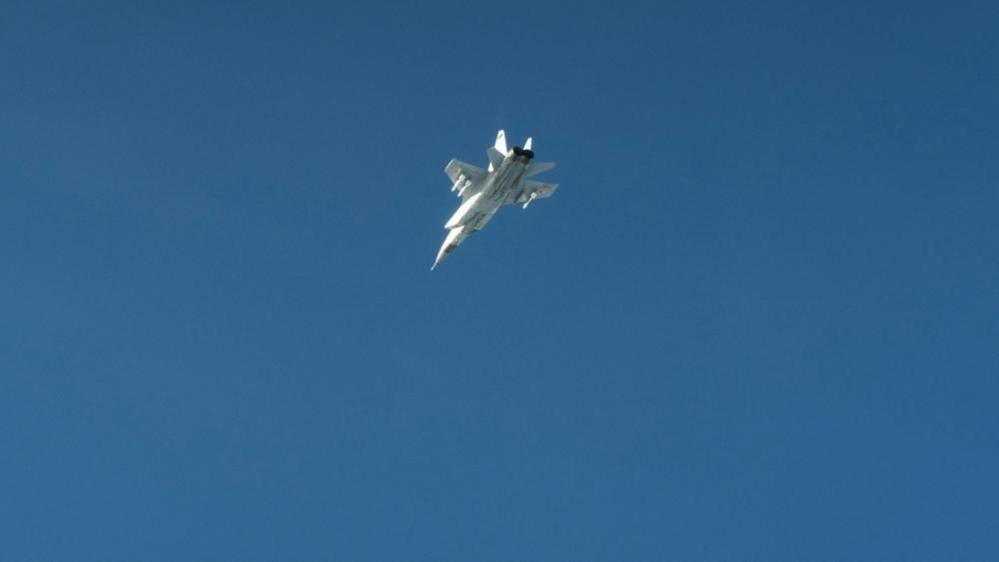 A still photo published by Swedish armed forces that it says shows a Russian mig-31 fighter jet that took part in the violation of Estonian airspace.