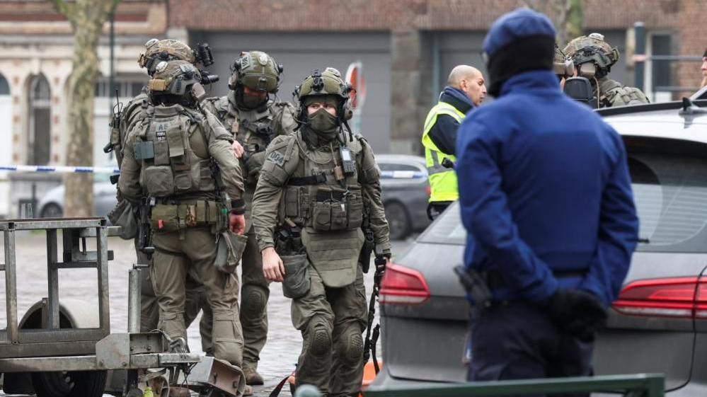 Police members work at the Clemenceau metro station, after a shooting took place in Brussels, Belgium February 5, 2025.