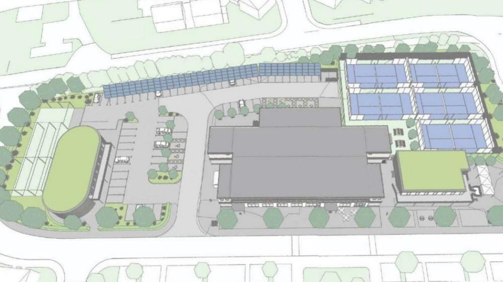 Digital plans for housing, leisure and sports facilities on the site of the Swindon Abbey Stadium Speedway track. 