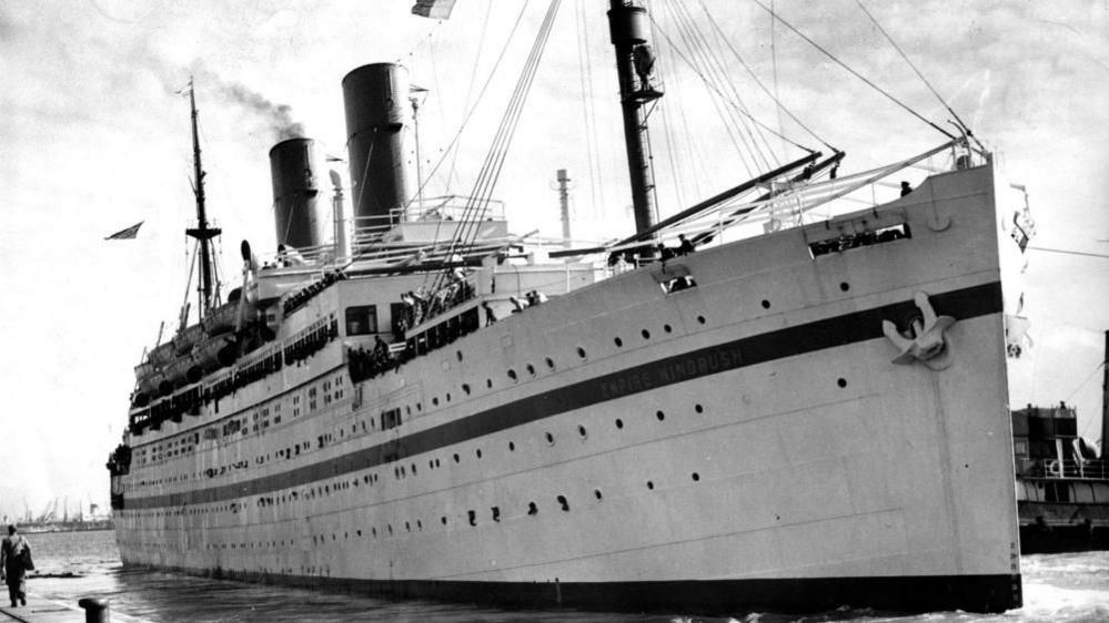 HMT Empire Windrush docked in Tilbury, Essex, 