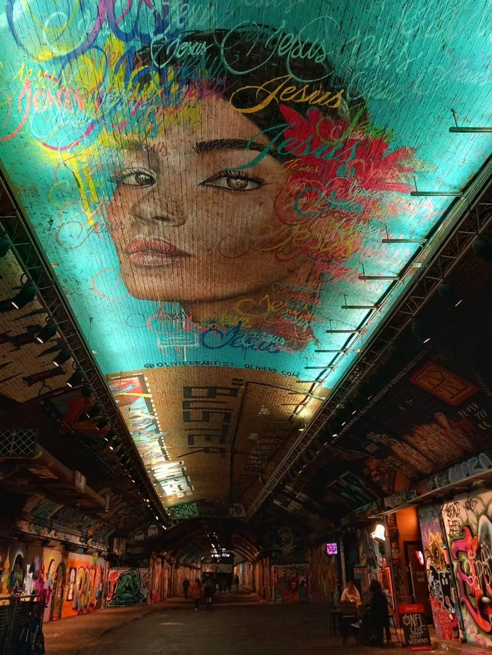 Murals on the inside of a tunnel