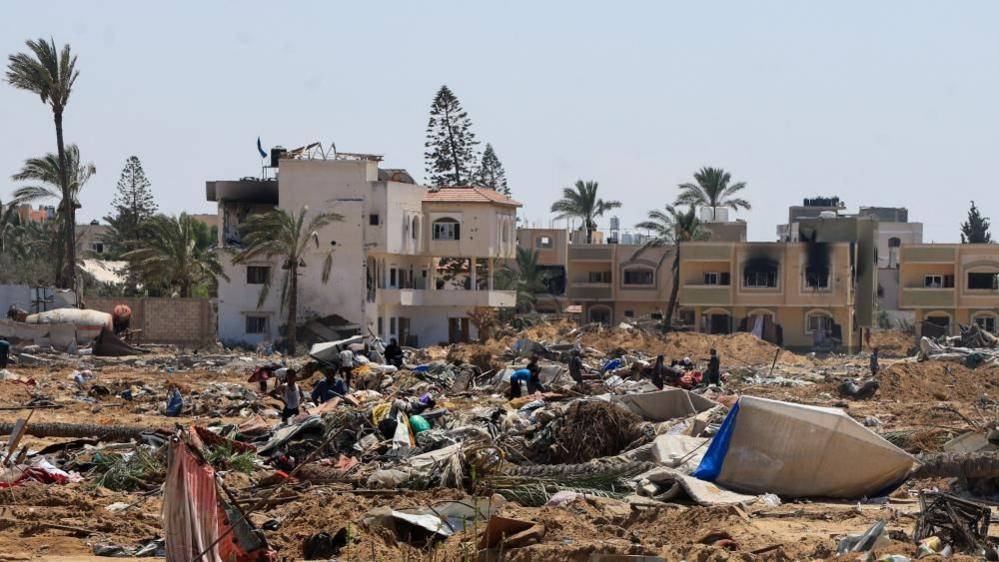Damage on the ground in Deir al-Balah in the Gaza Strip