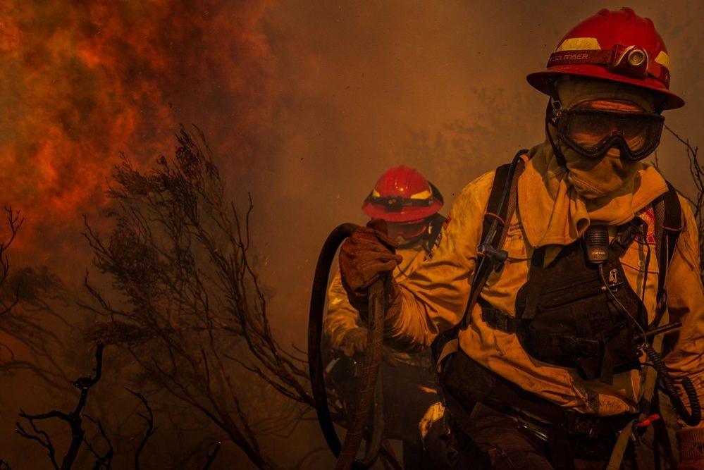 Wildland firefighters tackle a wildfire in South Africa 