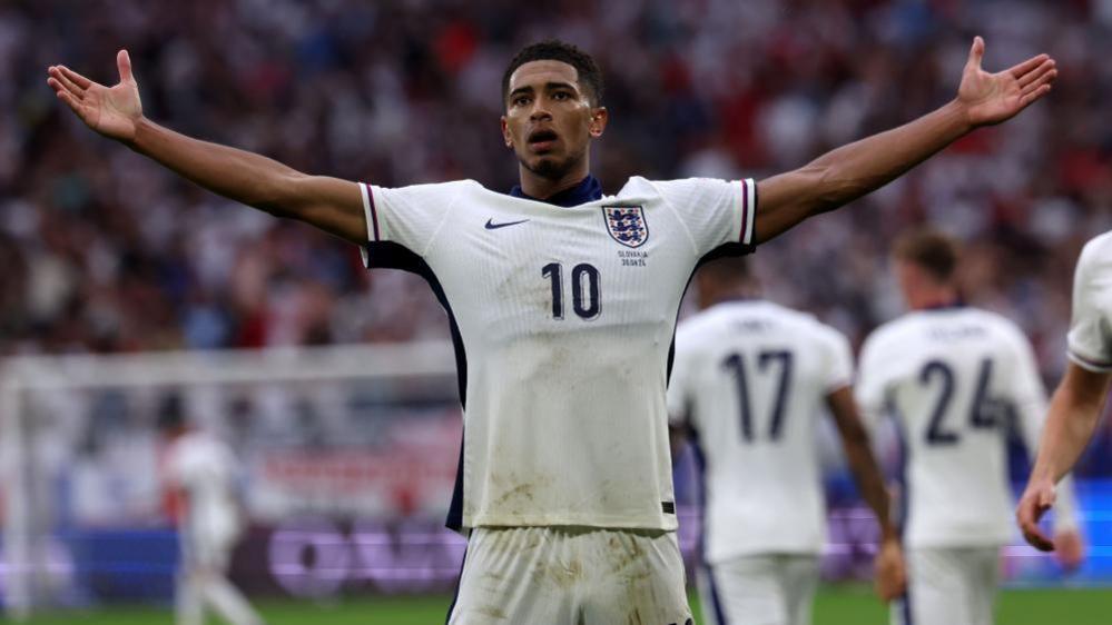 Jude Bellingham after scoring in England's Euros game against Slovakia