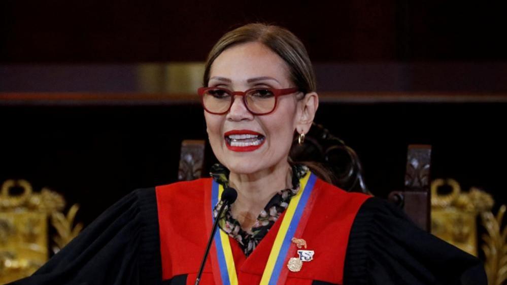 Caryslia Rodríguez, the president of Venezuela's highest court, announces the re-election of Nicolás Maduro as the country's leader