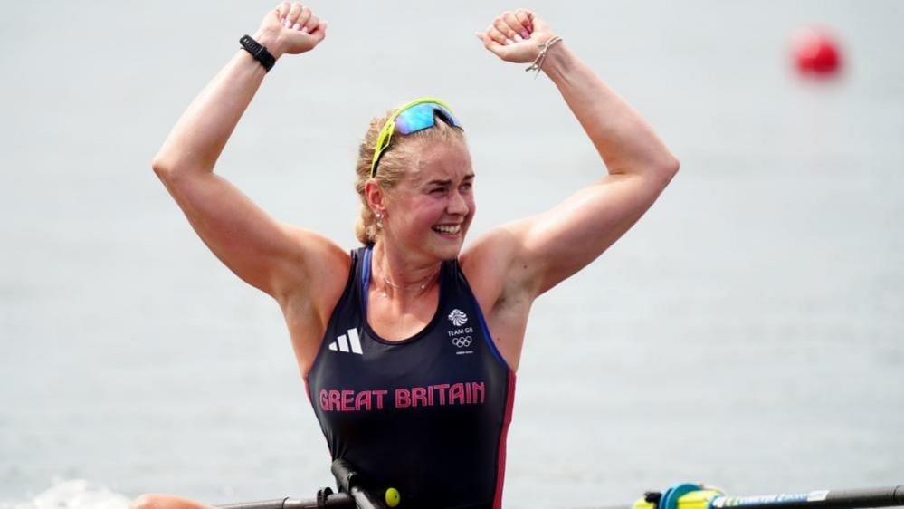 Olympian Hannah Scott celebrates her win for Team GB