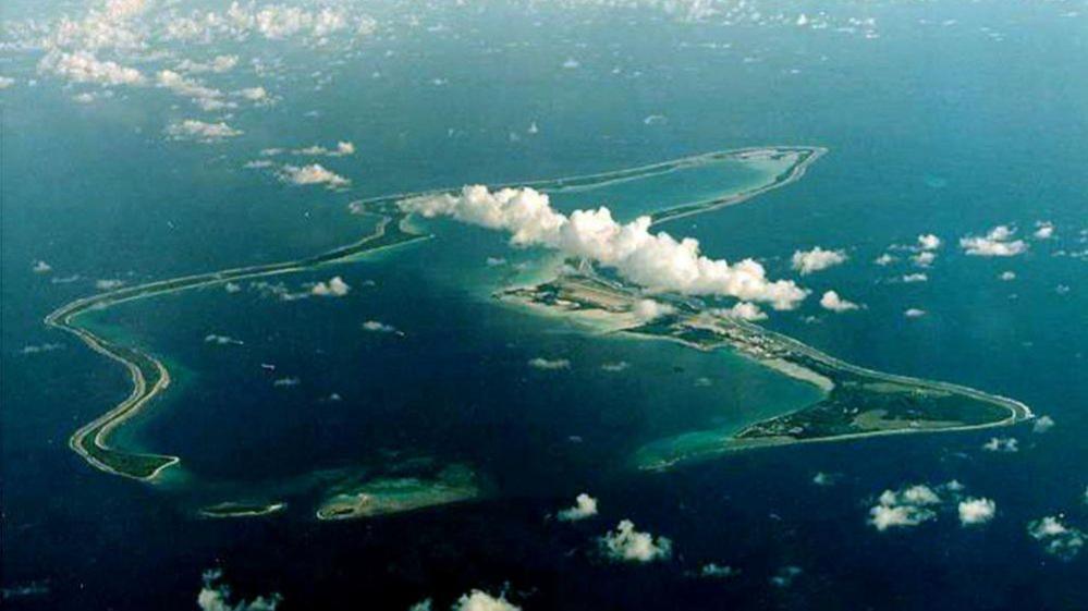 Photo shows Diego Garcia, the largest island in the Chagos archipelago, surrounded by water