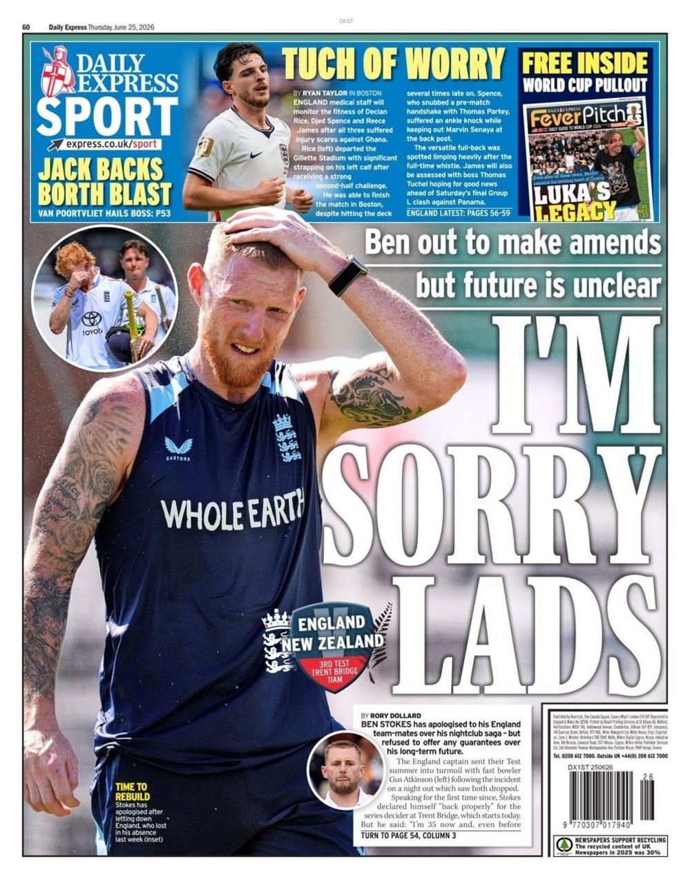 Back page of the Daily Express on 25 June 2026