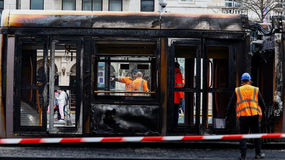 Burned luas tram in Dublin