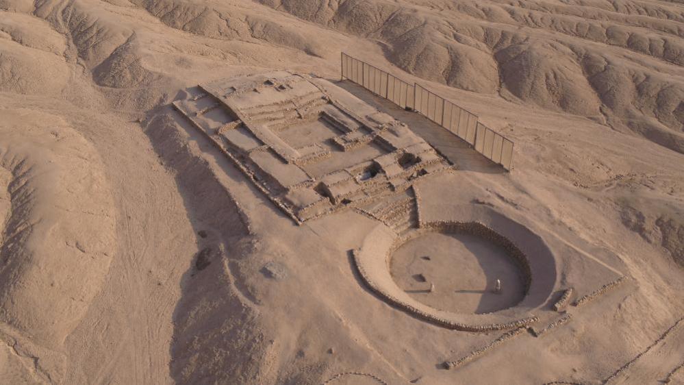 An aerial view of the archaeological zone of Peñico, in Peru, an ancient city established 3,500 years ago