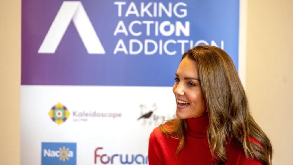 Princess of Wales talking to families of recovered addicts at the launch of the Forward Trust's Taking Action on Addiction campaign in 2021