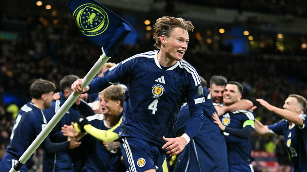 Scott McTominay celebrates Scotland reaching the World Cup