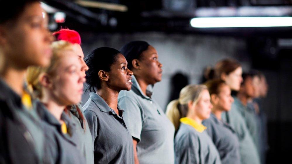 The company of Julius Caesar, directed by Phyllida Lloyd. Donmar Warehouse. Photo by Helen Maybanks