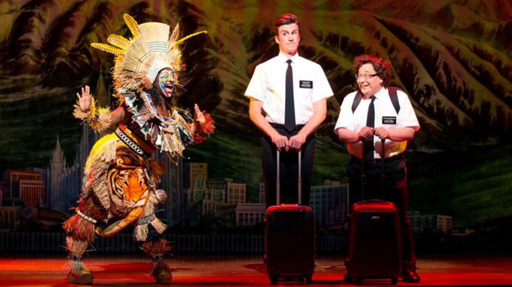 Gavin Creel (Elder Price) and Jared Gertner (Elder Cunningham) in The Book of Mormon. Photo by Joan Marcus