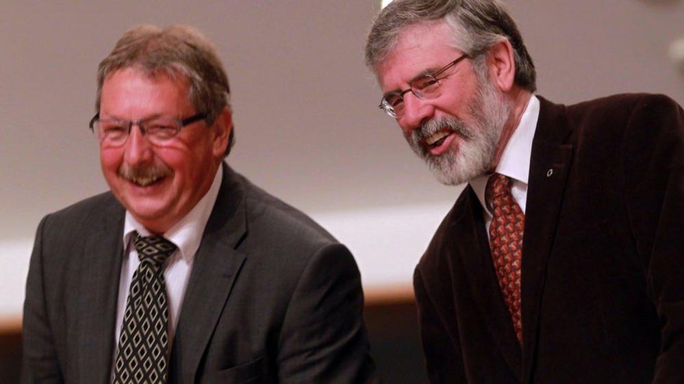 Sammy Wilson and Gerry Adams, pictured in 2013 during President Obama's visit to Belfast