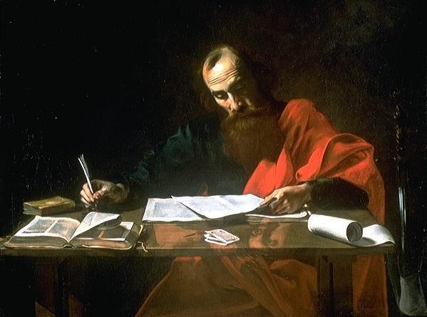 Pintura de São Paulo escrevendo suas epístolas em pintura do século 17