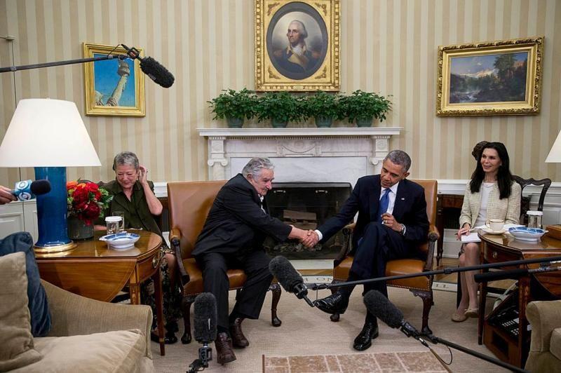 Barack Obama recebe 'Pepe' Mujica na Casa Branca, em 2014.