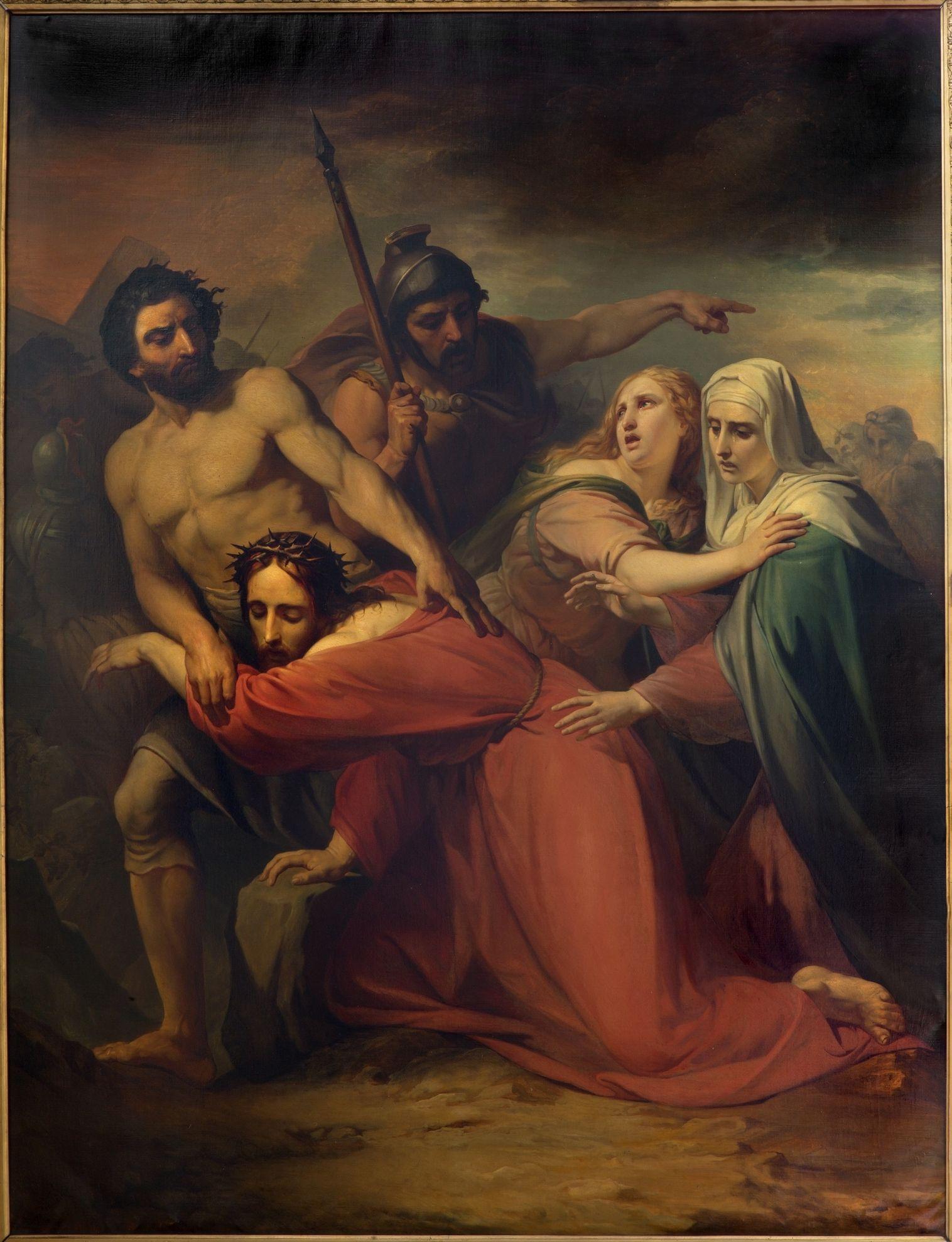 لوحة "يسوع المسيح يلتقي أمه العذراء مريم" للفنان جان بابتيست فان إيكين (1809- 1853) في كنيسة نوتردام دو لا شابيل في بروكسل.