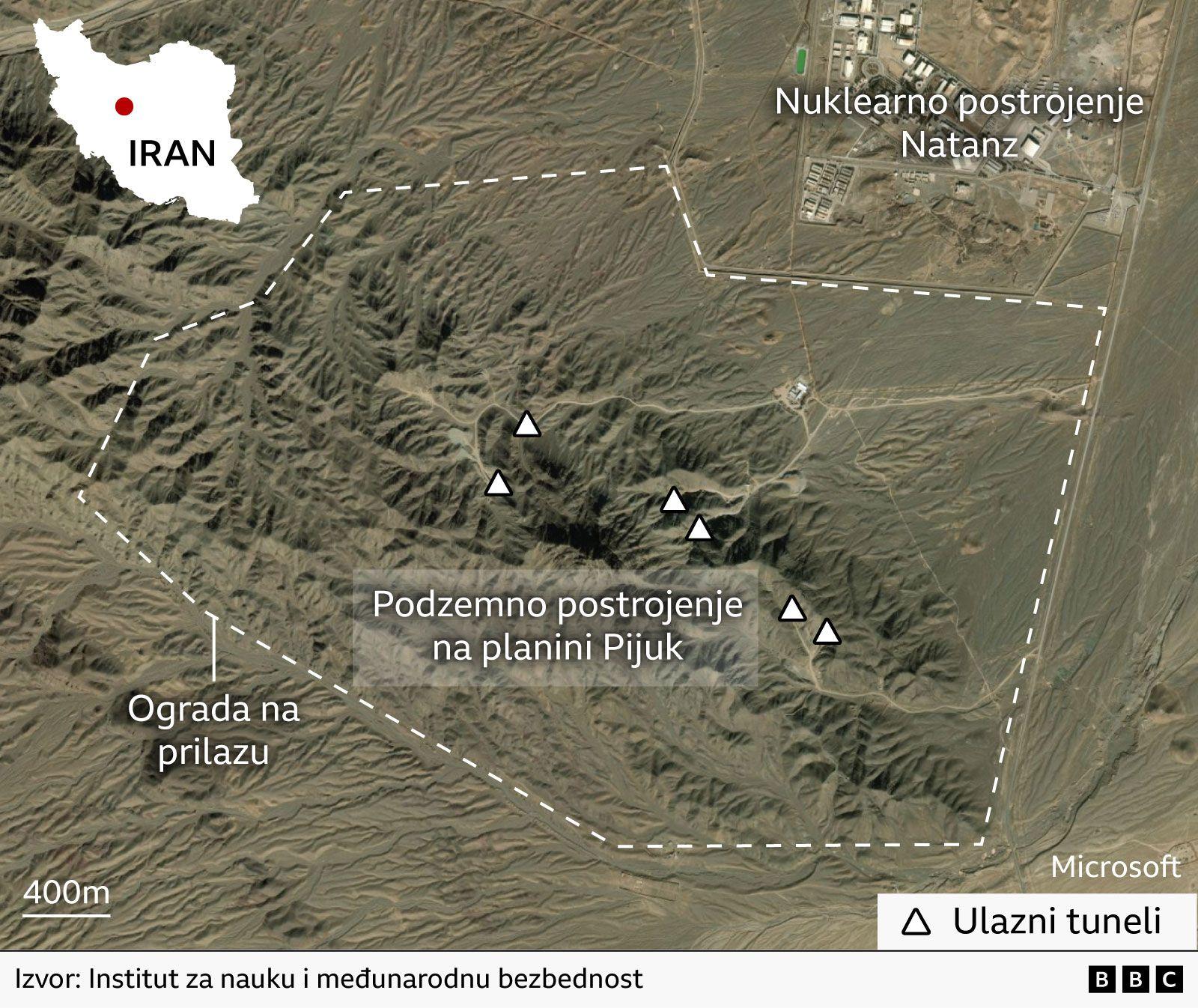 Šta je iranska planina Pijuk, tajnovito postrojenje koje Tramp preti da će napasti 2 Mapa nuklearnih postrojenja na planini Pijuk