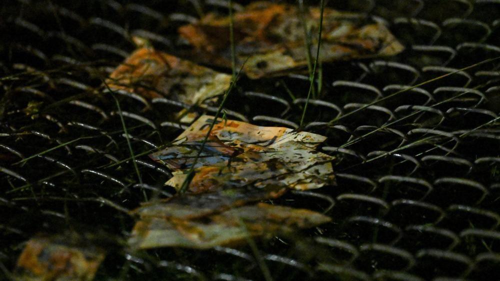 Billetes bolivianos esparcidos en el lugar del accidente en El Alto, Bolivia.