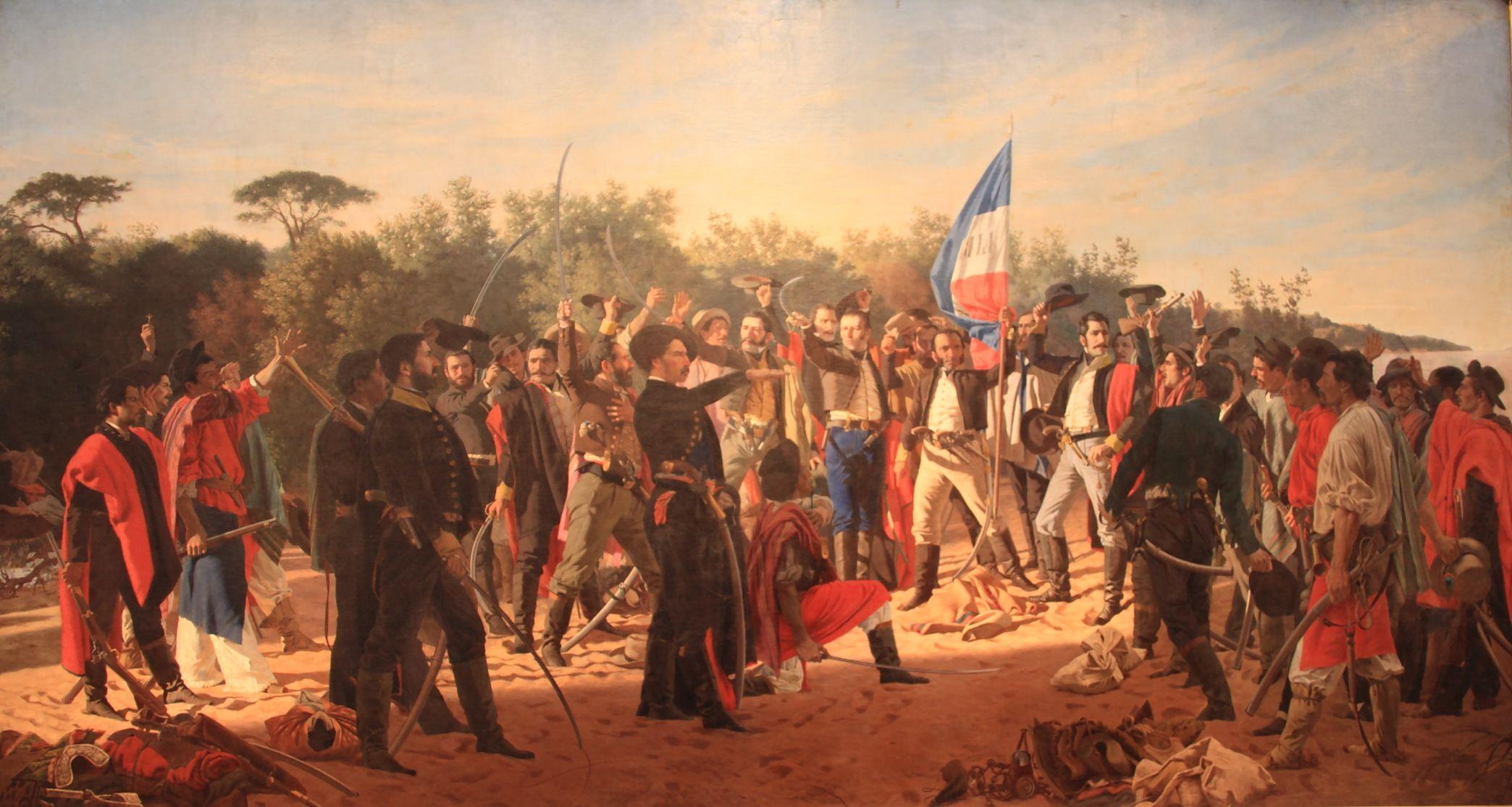 Pintura de soldados em campo aberto