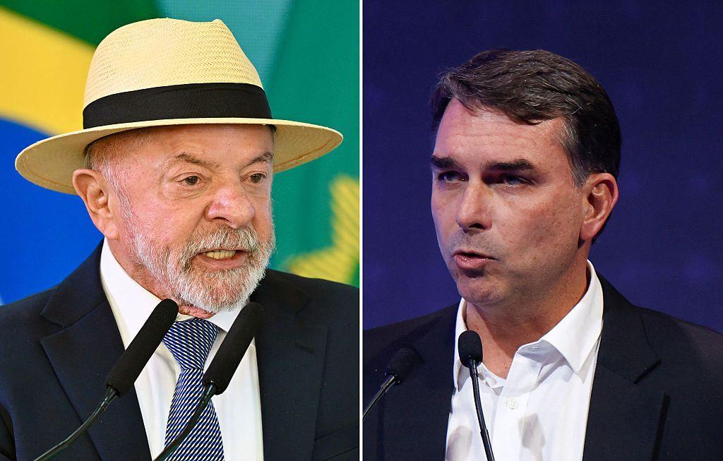Retratos de Lula y de su rival, Flávio Bolsonaro