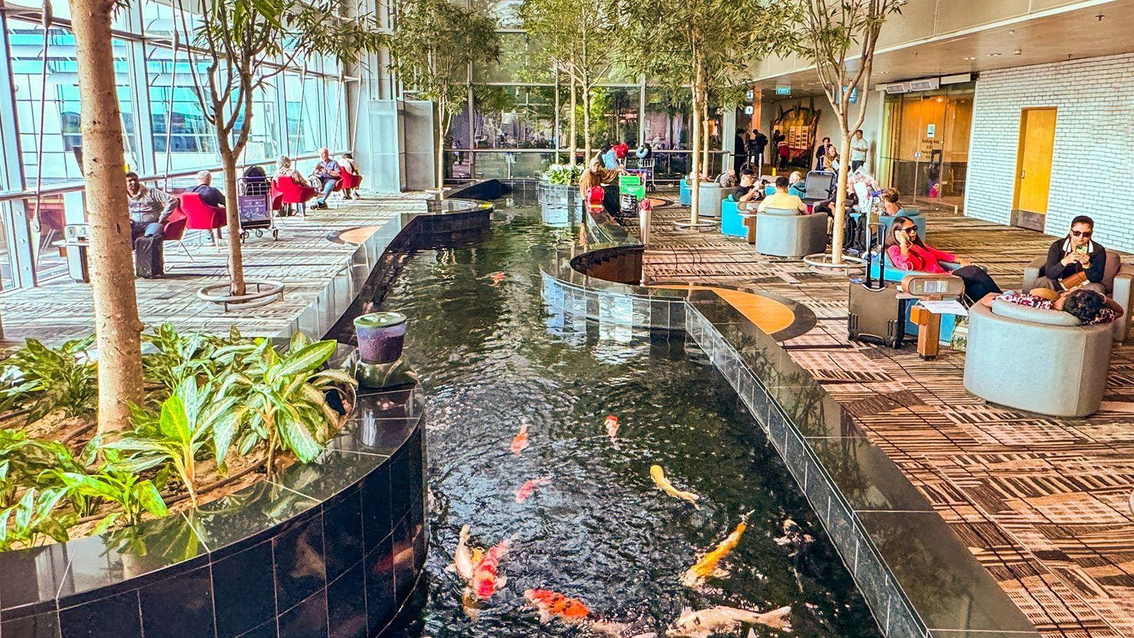 Fuente con peces en el aeropuerto de Changi.