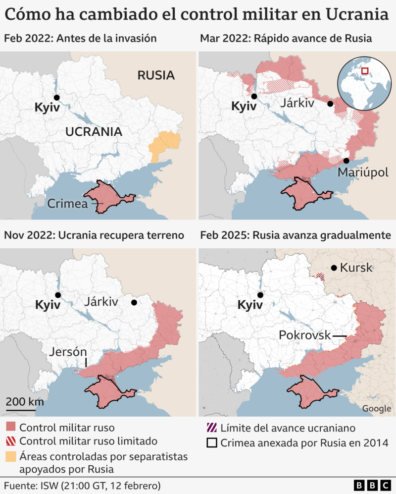 Infografía del avance de la guerra en tres años