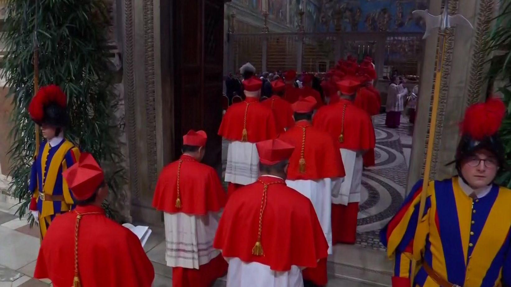 Cardinals start procession to Sistine Chapel to begin secret vote for new pope