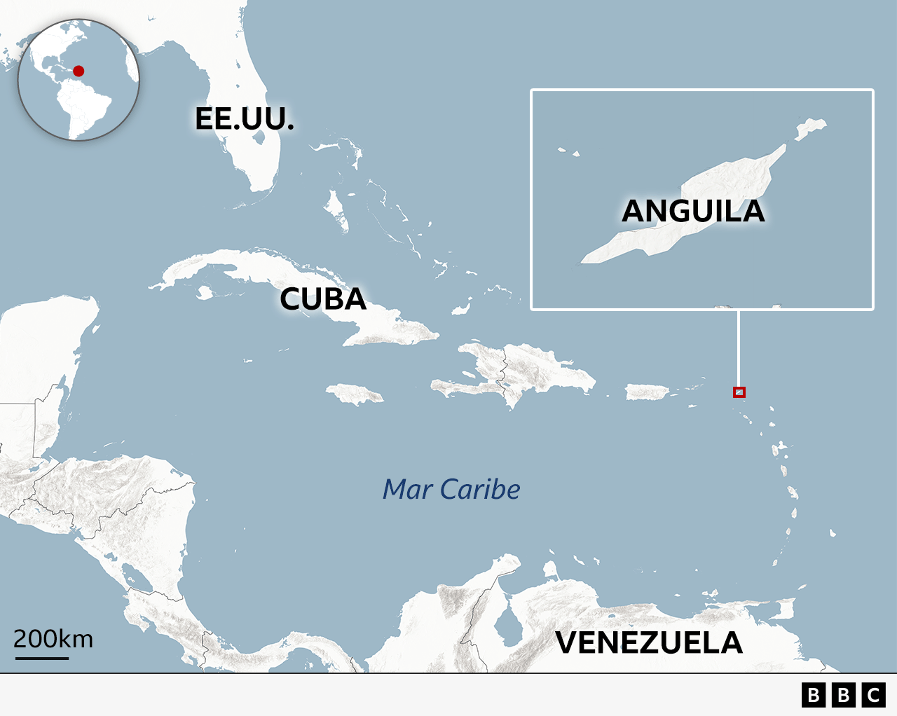 Mapa mostrando ubicación de Anguila