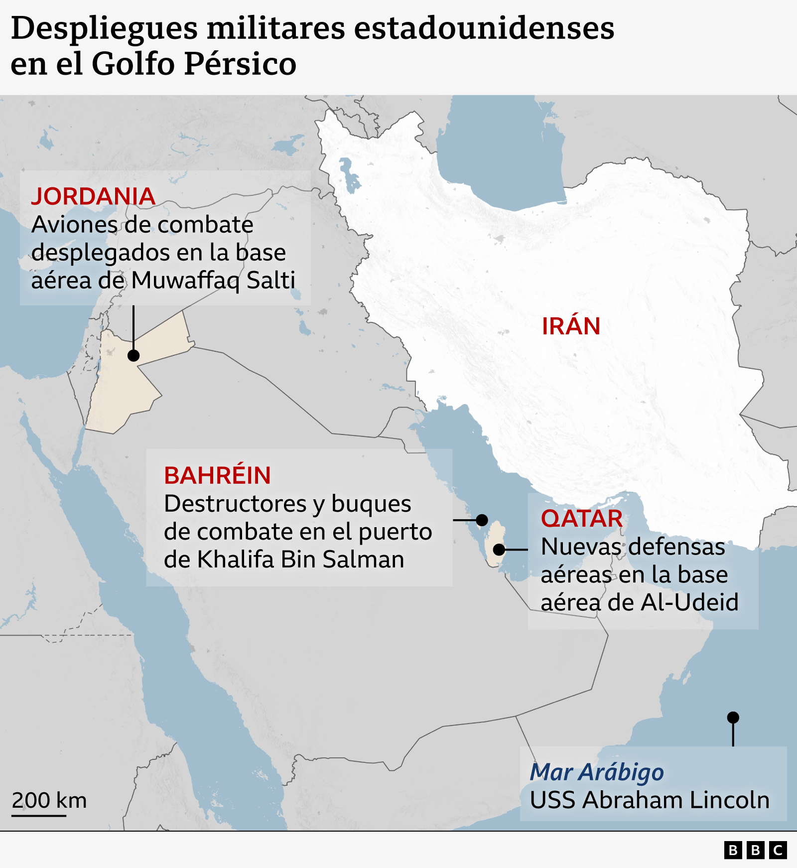 Mapa del despliegue de tropas estadounidenses en Medio Oriente