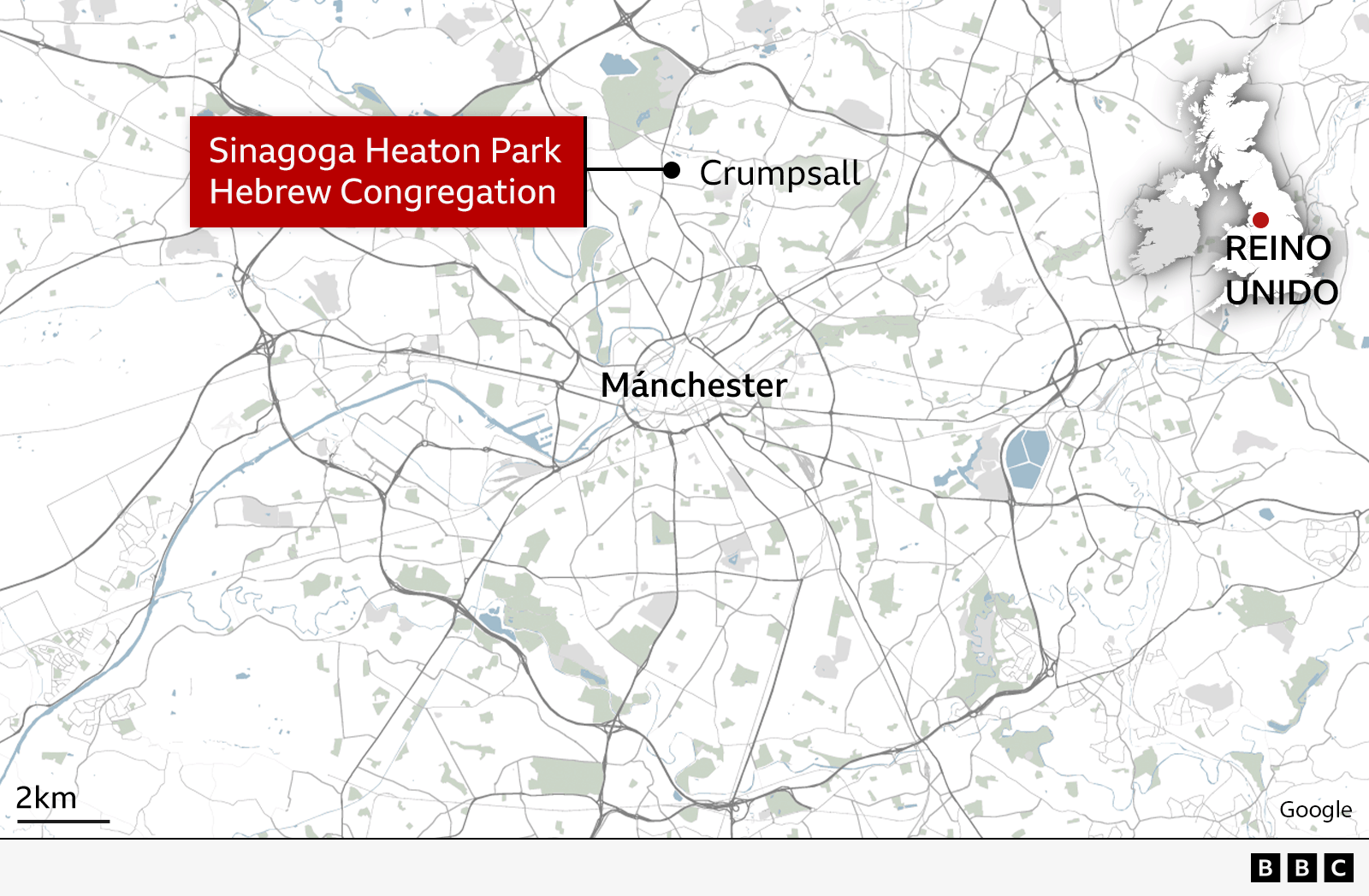 Mapa del lugar de los hechos en Mánchester. 