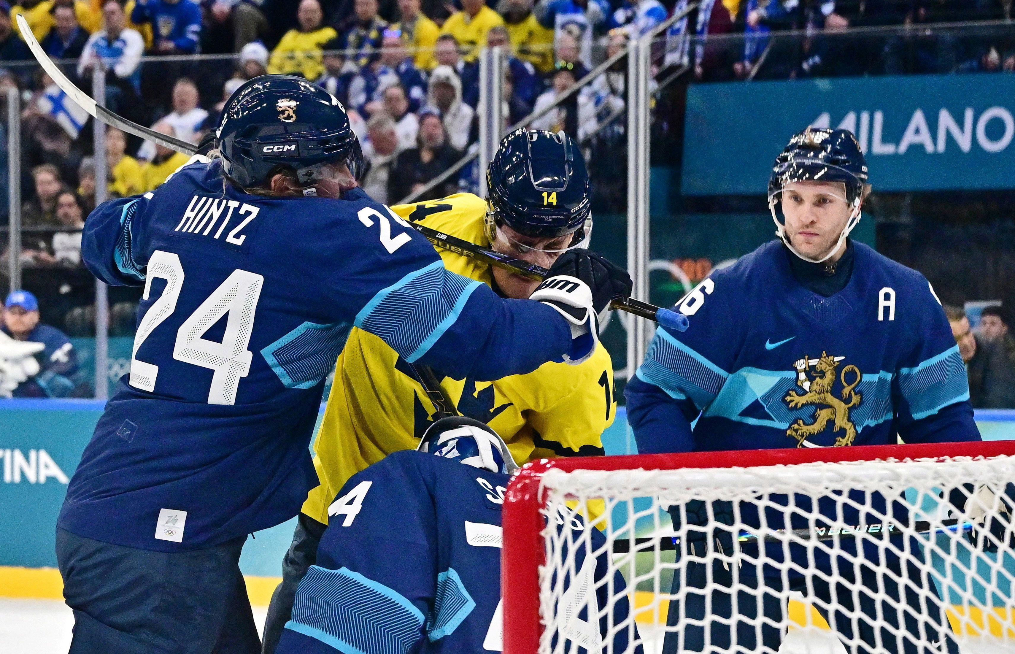 utakmica finske i švedske u hokeju na ledu na zimskim olimpijskim igrama, tuča u hokeju na ledu