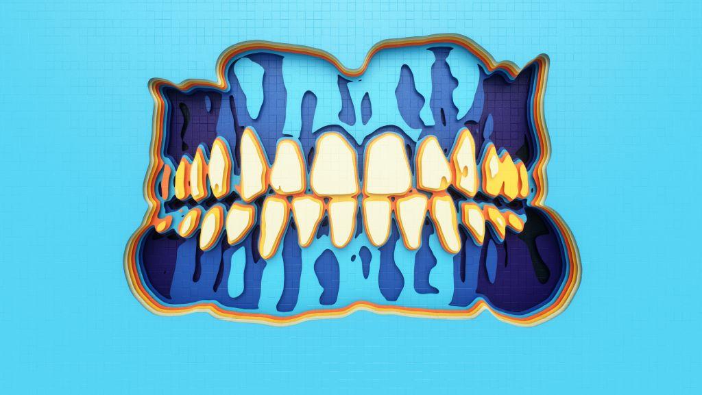 Ilustración de dientes humanos sobre fondo azul